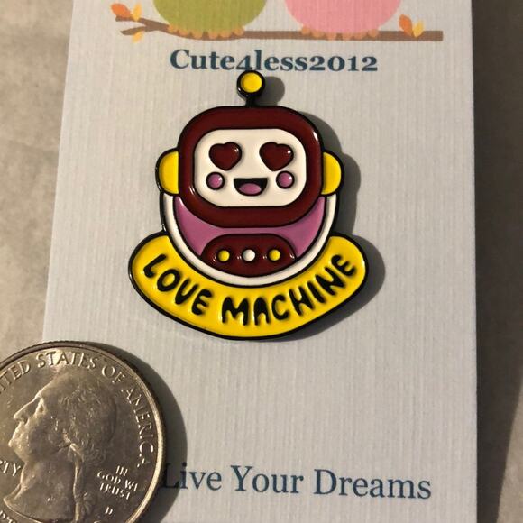 Love Machine Robot Pin Brooch Valentines - Picture 1 of 2